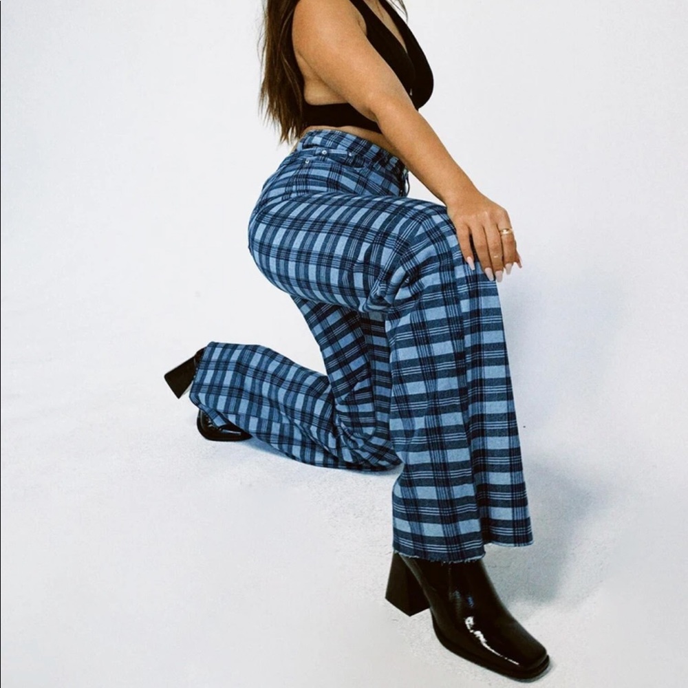 Princess Polly - ALICE WIDE LEG CHECK JEANS DENIM (1)